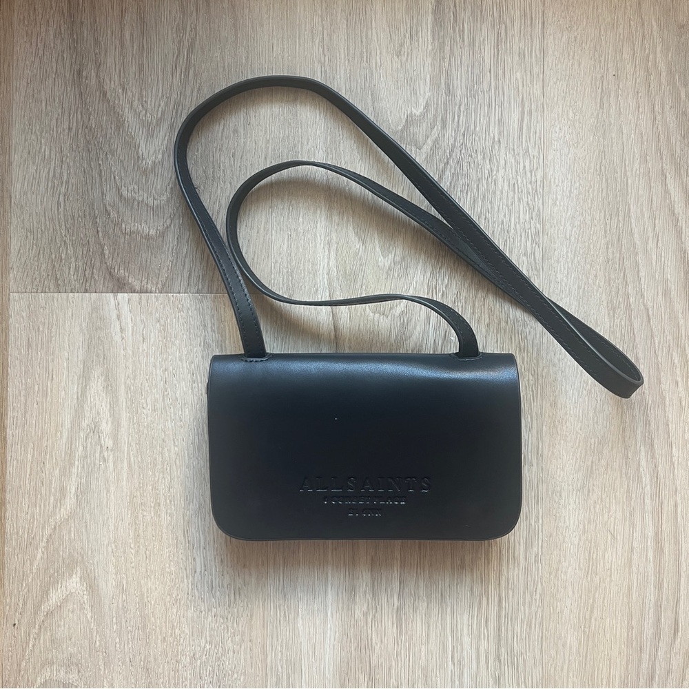 All Saints Black Leather Crossbody Bag - Picture 2 of 10
